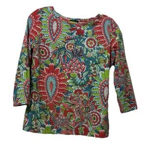 Talbots Petites Top Size P/XS Multicolor 3/4 Sleeve Boho Paisley Floral Colorful